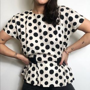Vintage silk peplum polka dot blouse